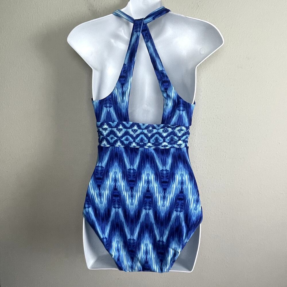La Blanca Desert Mirage One Piece Swimsuit Size 6 – Blue‎ Batik Halter Geometric - Picture 8 of 11